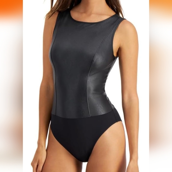 INC International Concepts Tops - NEW I.N.C FAUX LEATHER BODYSUIT MADE WITH OEKO TEX**